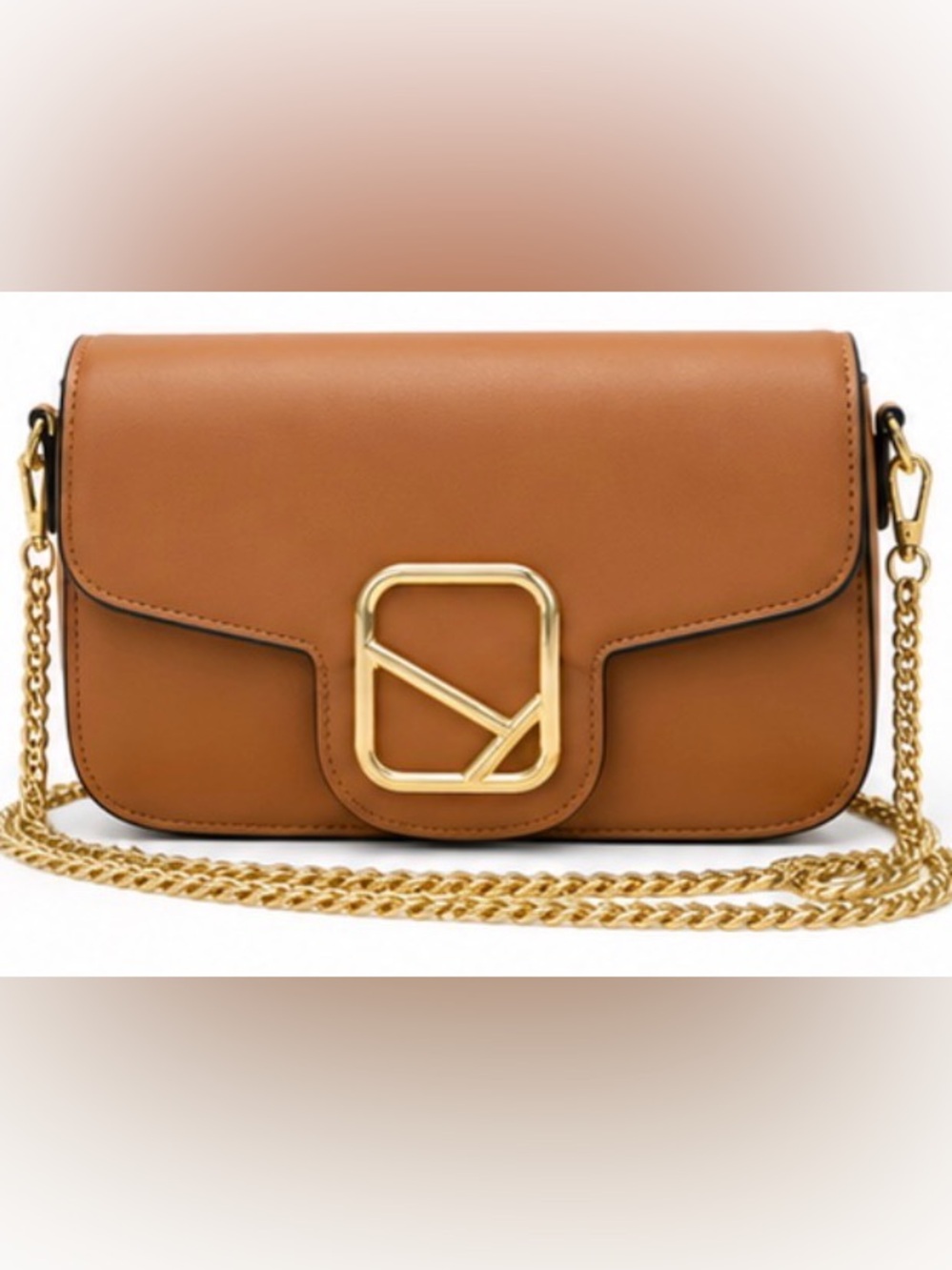 Chic Tan Structured Crossbody Bag Gold Chain Strap Turn Lock Style 9x6 NWT - Picture 2 of 4